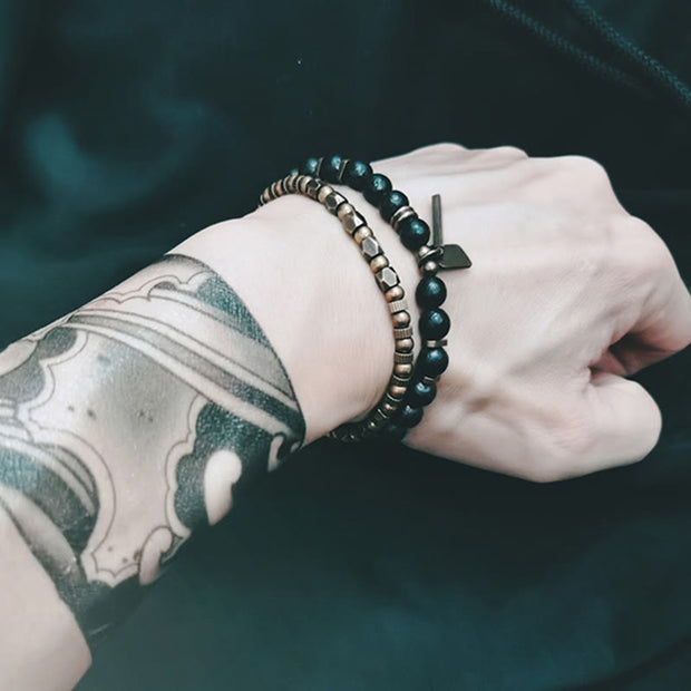 Buddha Stones Vintage Distressed Simple Design Copper Brass Beads Wealth Bracelet
