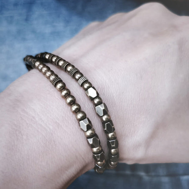 Buddha Stones Vintage Distressed Simple Design Copper Brass Beads Wealth Bracelet