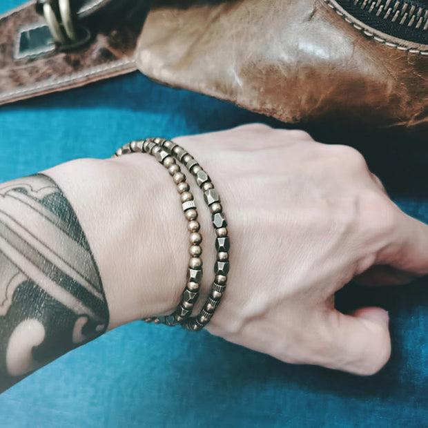 Buddha Stones Vintage Distressed Simple Design Copper Brass Beads Wealth Bracelet