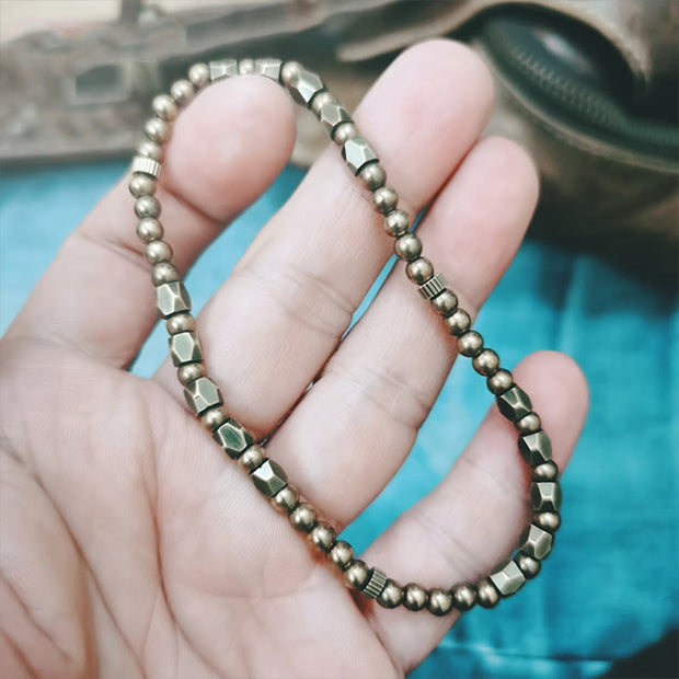 Buddha Stones Vintage Distressed Simple Design Copper Brass Beads Wealth Bracelet