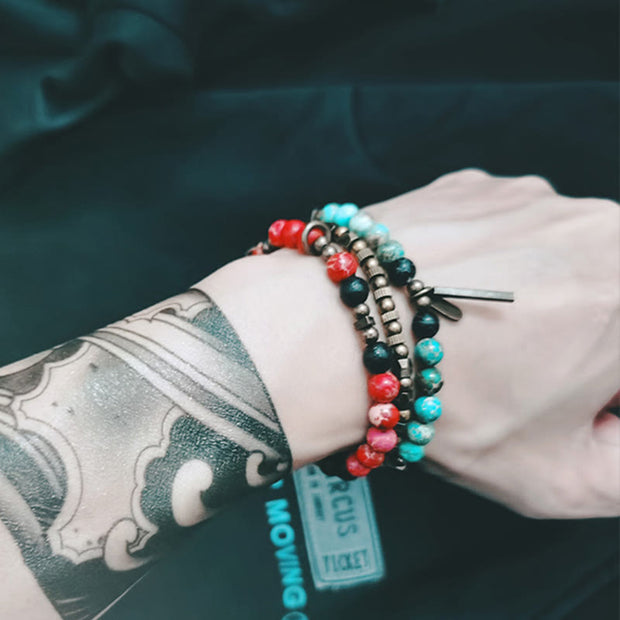 Buddha Stones Vintage Distressed Simple Design Copper Brass Beads Wealth Bracelet