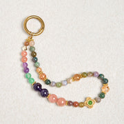 Buddha Stones Natural Tourmaline Strawberry Quartz Amethyst Positive Key Chain Phone Hanging Decoration