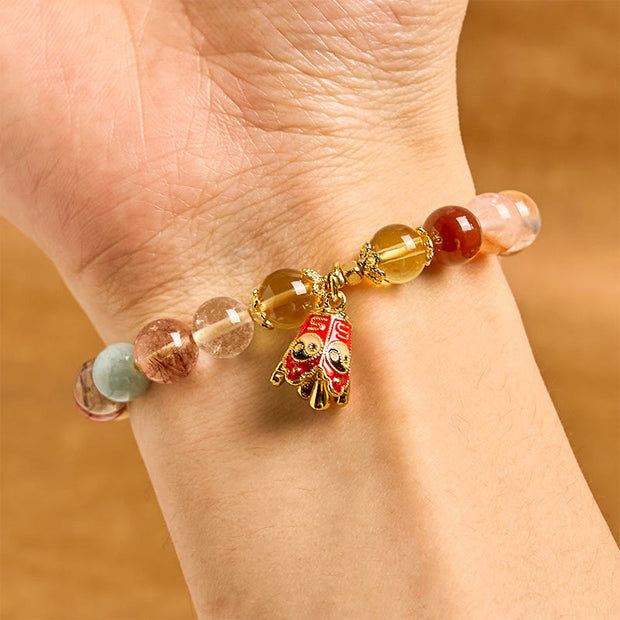 Buddha Stones Natural Colorful Rutilated Quartz Yin Yang Protection Bracelet