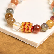 Buddha Stones Natural Colorful Rutilated Quartz Yin Yang Protection Bracelet