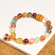 Buddha Stones Natural Colorful Rutilated Quartz Yin Yang Protection Bracelet