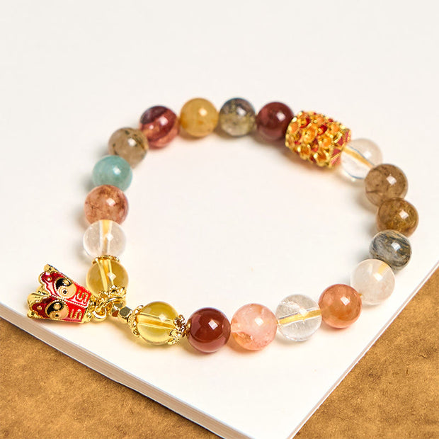 Buddha Stones Natural Colorful Rutilated Quartz Yin Yang Protection Bracelet