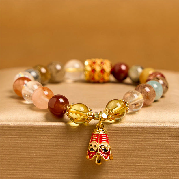 Buddha Stones Natural Colorful Rutilated Quartz Yin Yang Protection Bracelet
