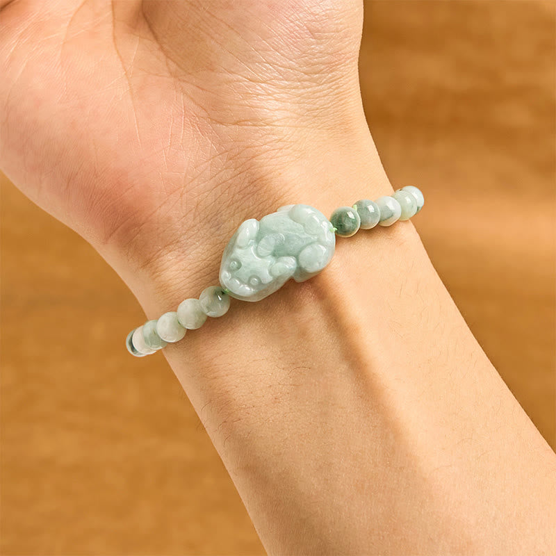 吉豚翡翠ブレスレット Buddha Stones Natural Green Jade PiXiu Carved Luck Bracelet