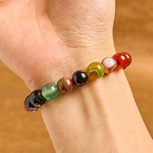 Buddha Stones Natural Colorful Chalcedony Agate Harmony Bracelet