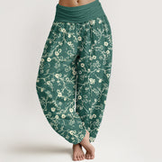 Buddha Stones Flower Branch Pattern Simple Design Women's Elastic Waist Harem Pants