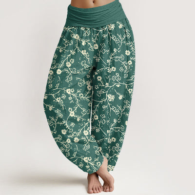 Buddha Stones Flower Branch Pattern Simple Design Women's Elastic Waist Harem Pants