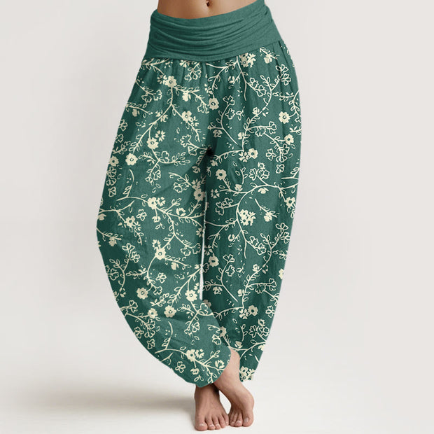 Buddha Stones Flower Branch Pattern Simple Design Women's Elastic Waist Harem Pants