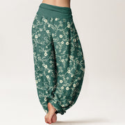 Buddha Stones Flower Branch Pattern Simple Design Women's Elastic Waist Harem Pants