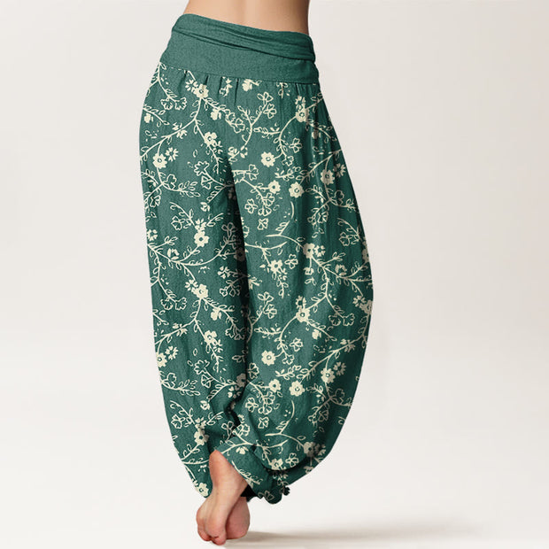 Buddha Stones Flower Branch Pattern Simple Design Women's Elastic Waist Harem Pants