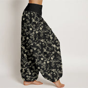 Buddha Stones Flower Branch Pattern Simple Design Women's Elastic Waist Harem Pants