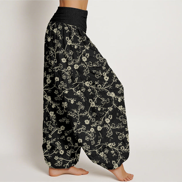 Buddha Stones Flower Branch Pattern Simple Design Women's Elastic Waist Harem Pants