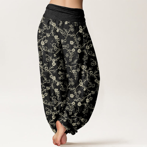 Buddha Stones Flower Branch Pattern Simple Design Women's Elastic Waist Harem Pants