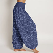Buddha Stones Flower Branch Pattern Simple Design Women's Elastic Waist Harem Pants