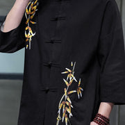 Buddha Stones Embroidery Men's  Chinese Frog-Button Three Quarter Sleeve Shirt Clothing