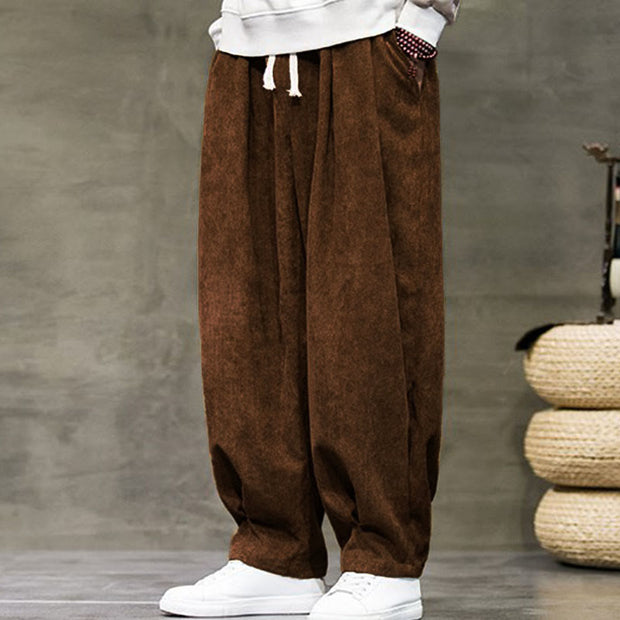 Buddha Stones Casual Plain Cotton Bloomer Men's Pants With Pockets