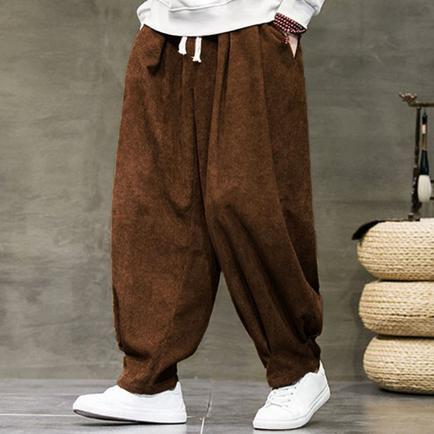 Buddha Stones Casual Plain Cotton Bloomer Men's Pants With Pockets