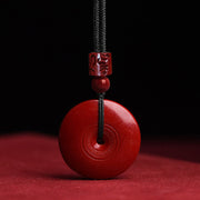 Buddha Stones Natural Cinnabar Lotus Peace Buckle Blessing Necklace String Pendant