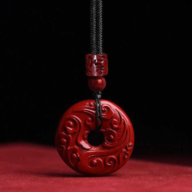 Buddha Stones Natural Cinnabar Lotus Peace Buckle Blessing Necklace String Pendant