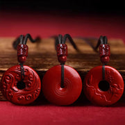 Buddha Stones Natural Cinnabar Lotus Peace Buckle Blessing Necklace String Pendant