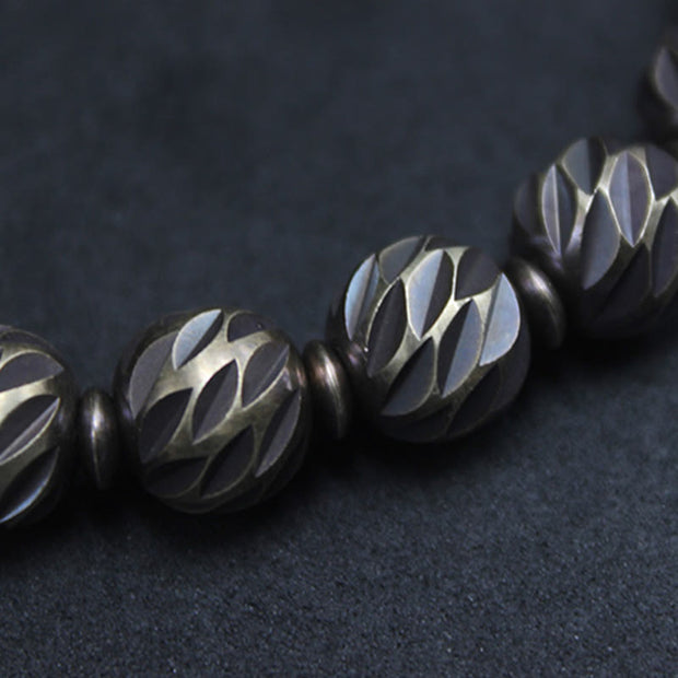 Buddha Stones Vintage Distressed Knife Carving Pattern Copper Brass Beads Wealth Bracelet