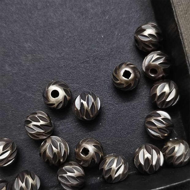 Buddha Stones Vintage Distressed Knife Carving Pattern Copper Brass Beads Wealth Bracelet