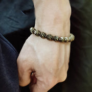 Buddha Stones Vintage Distressed Knife Carving Pattern Copper Brass Beads Wealth Bracelet