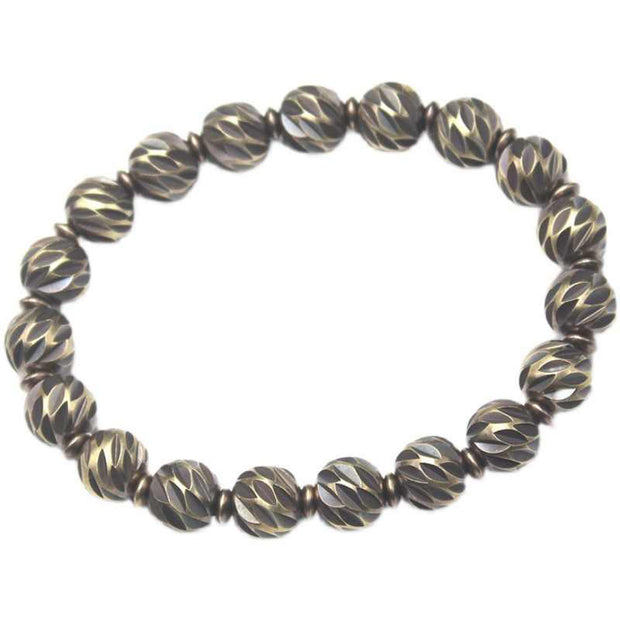 Buddha Stones Vintage Distressed Knife Carving Pattern Copper Brass Beads Wealth Bracelet