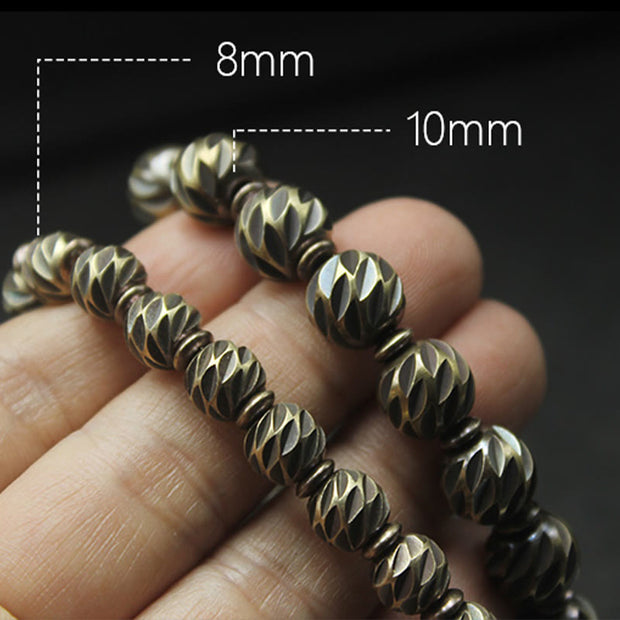 Buddha Stones Vintage Distressed Knife Carving Pattern Copper Brass Beads Wealth Bracelet