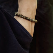 Buddha Stones Vintage Distressed Knife Carving Pattern Copper Brass Beads Wealth Bracelet