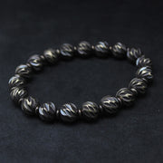 Buddha Stones Vintage Distressed Knife Carving Pattern Copper Brass Beads Wealth Bracelet