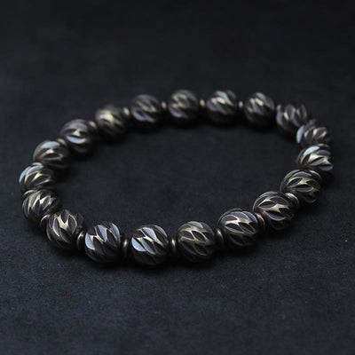 Buddha Stones Vintage Distressed Knife Carving Pattern Copper Brass Beads Wealth Bracelet
