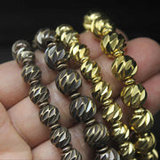 Buddha Stones Vintage Distressed Knife Carving Pattern Copper Brass Beads Wealth Bracelet
