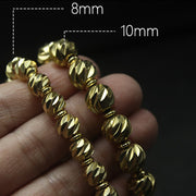 Buddha Stones Vintage Distressed Knife Carving Pattern Copper Brass Beads Wealth Bracelet