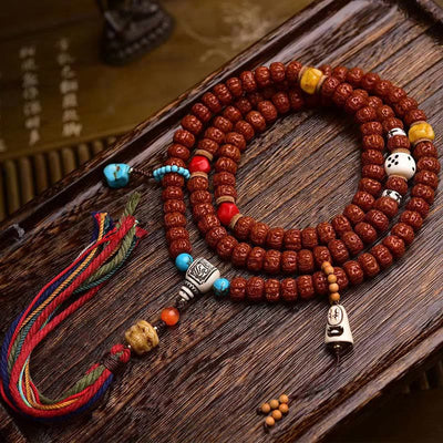 Buddha Stones 108 Mala Beads Rudraksha Bodhi Seed Wealth Tassel Bracelet