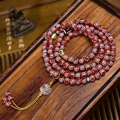 Buddha Stones 108 Mala Beads Natural Red Agate Dzi Bead Self-acceptance Bracelet