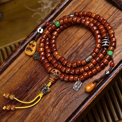 Buddha Stones Tibet 108 Mala Beads Yak Bone Dzi Bead Strength Bracelet