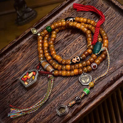 Buddha Stones Tibetan 108 Mala Beads Camel Bone Luck Tassel Bracelet