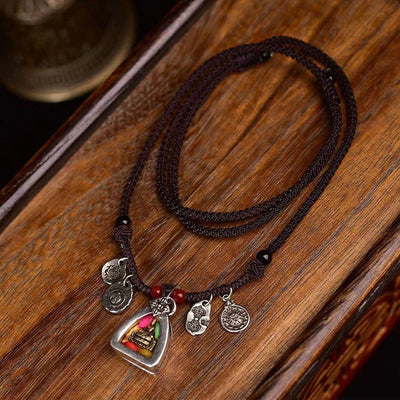 Buddha Stones Tibetan Medicine Buddha Compassion Braided Rope Necklace Pendant