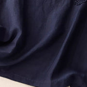 Buddha Stones Casual Pure Color Embroidery Patchwork Design Sleeveless Crew Neck Women's Cotton Linen Vest