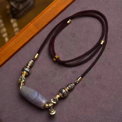 Buddha Stones Tibet Dzi Bead Om Mani Padme Hum Protection Necklace Pendant
