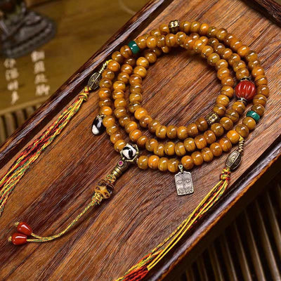 Buddha Stones Tibetan 108 Mala Beads Yak Bone Dzi Bead Keep Away Evil Spirits Bracelet