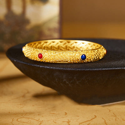 Buddha Stones 925 Sterling Silver Golden Auspicious Clouds Hollow Design Protection Bracelet Bangle 2.20 IN (56 MM)
