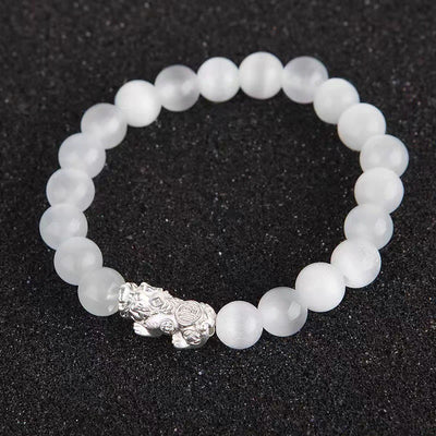 Buddha Stones Natural Cat's Eye Beads 999 Sterling Silver Pixiu Positive Bracelet