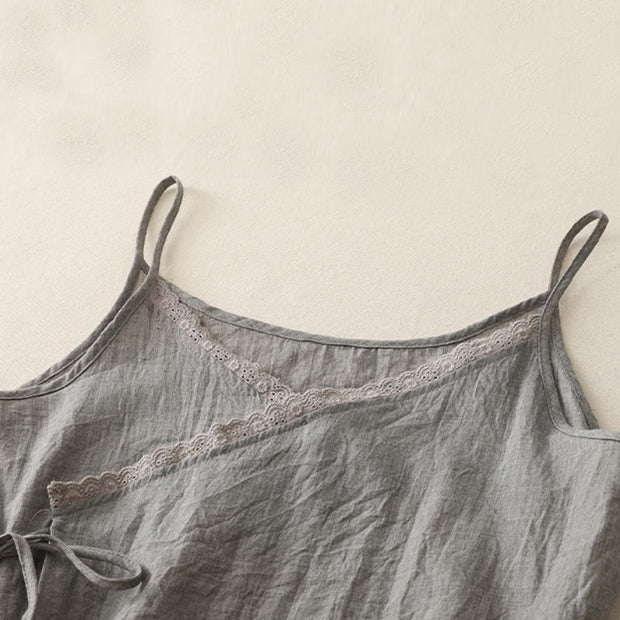 Buddha Stones Vintage Side Lace-up Splicing Lace V-neck Sleeveless Women's Cotton Linen Vest - image 9