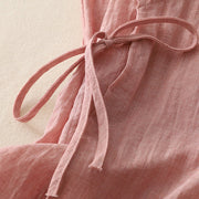 Buddha Stones Vintage Side Lace-up Splicing Lace V-neck Sleeveless Women's Cotton Linen Vest - image 3